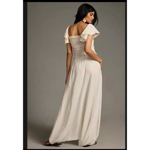 Maeve Anthropologie Ivory Balloon Pants Drawstring Waist Wide Leg Medium - Picture 4 of 12